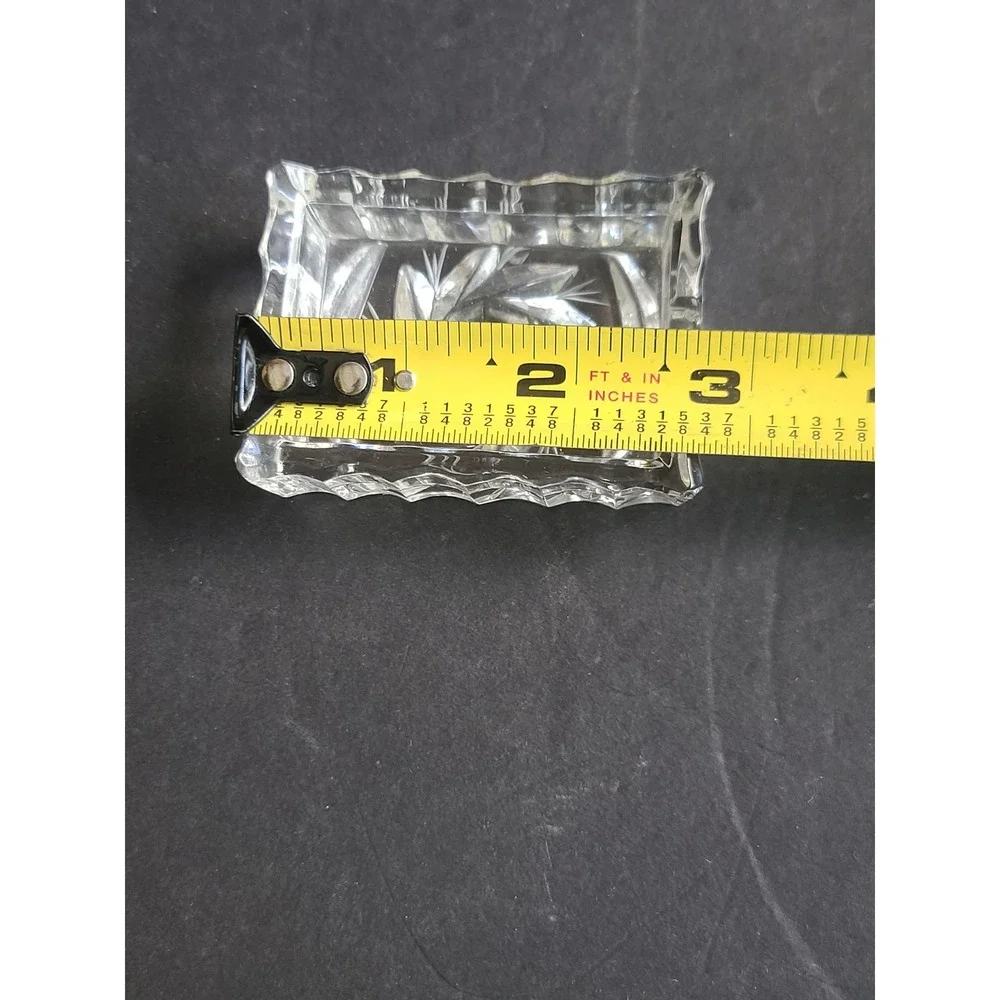Mini Rectangular Ashtray Vintage Cut Crystal Trinket Dish Pinwheel Star Catchall